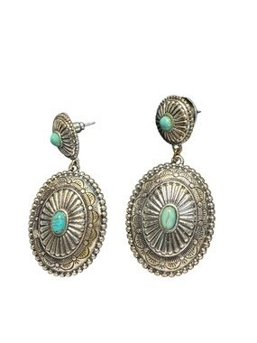 American West  Silver- Turquoise Oval Drop Earrings - Women Jewelry
